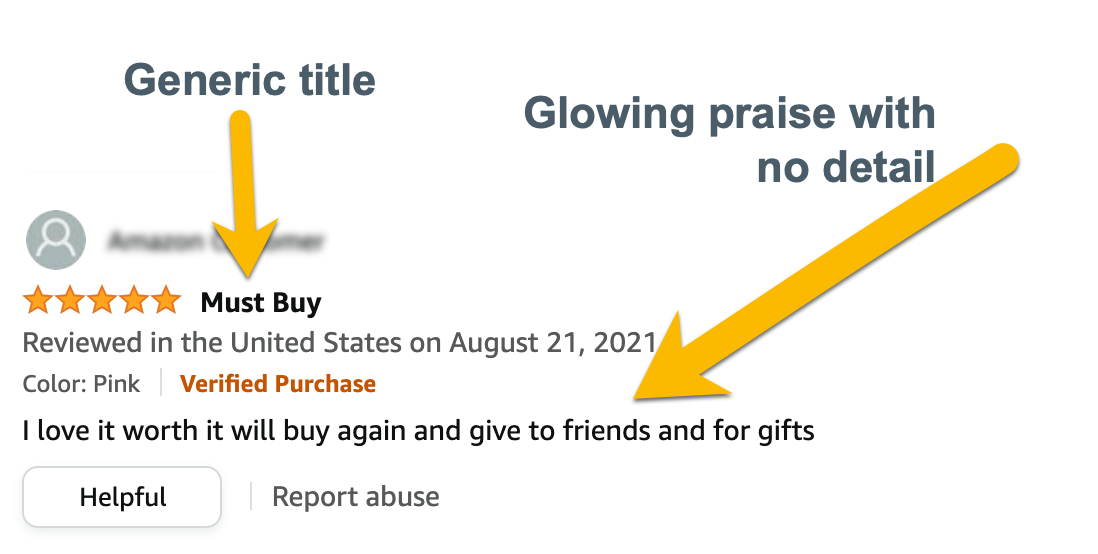 example of a fake review giving praise with no detail