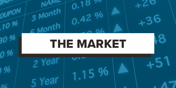 The Market black letters on faded blue business background