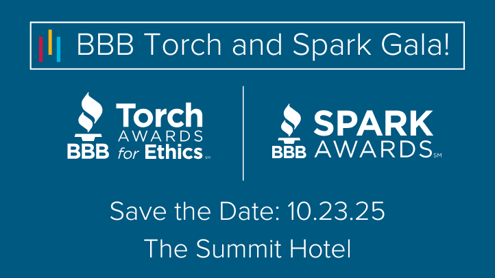 Torch Awards for Ethics logo and Spark Awards logo on blue background